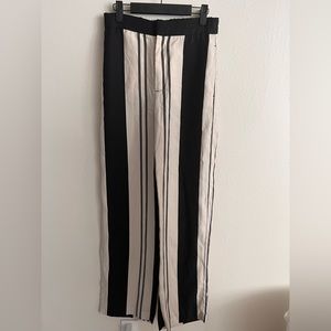 Zara high waist long wide leg striped linen trouser pants with pockets